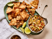 Sweetcorn salsa with lime salt tortilla chips